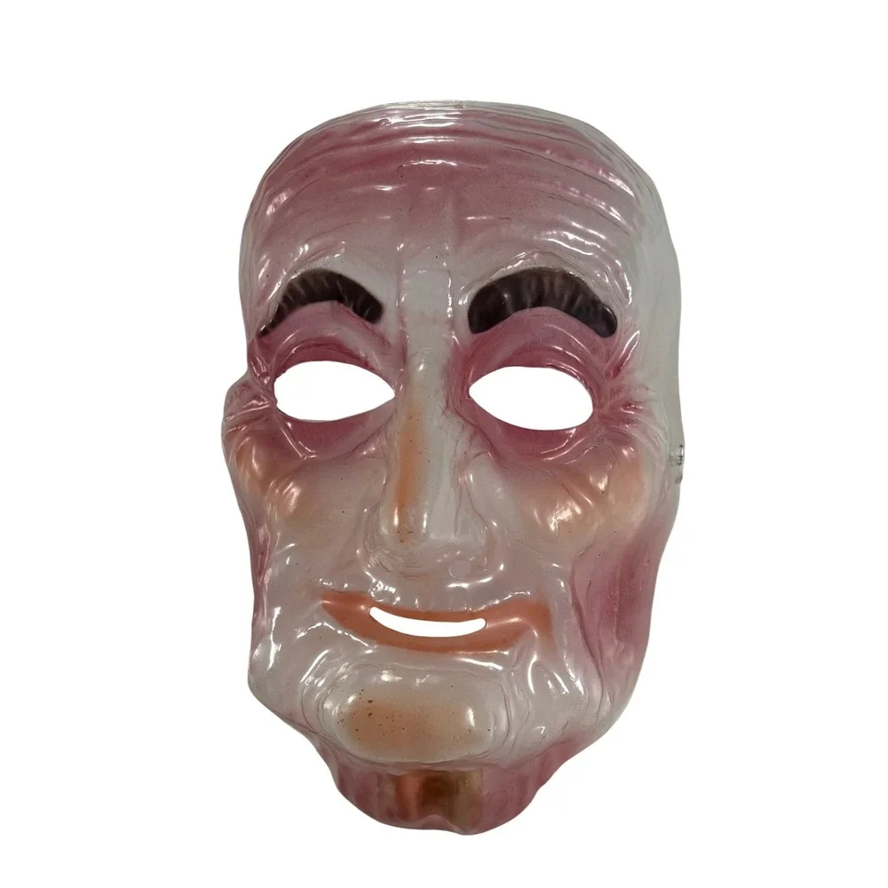 Vintage NOS Transparent Old Man Plastic Mask Halloween Costume Accessory Pink